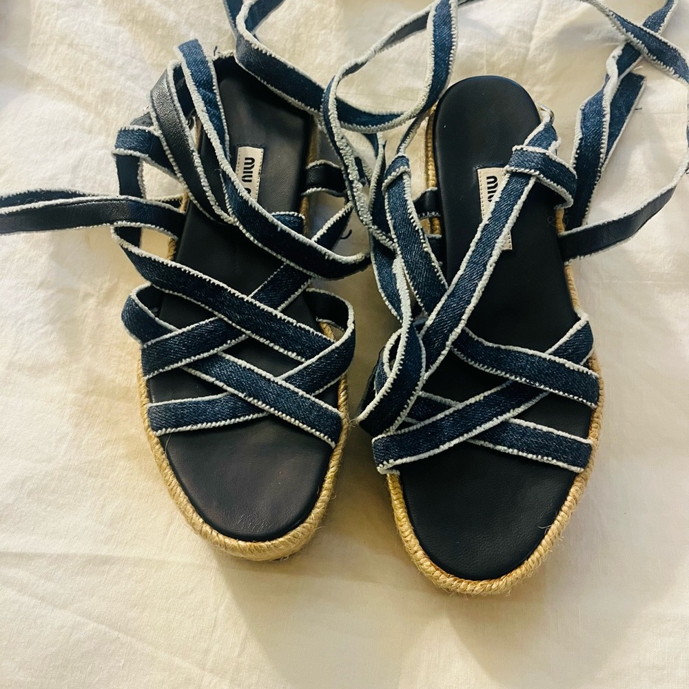 Authentic Miu Miu Blue Espadrille Shoes with Strappy Design